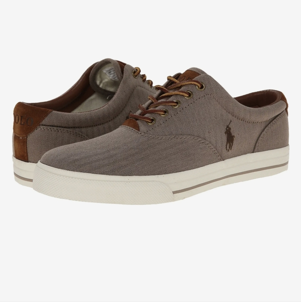 LIKE NEW - RALPH LAUREN POLO VAUGHN  CANVASS SHOES BEIGE BROWN SHOE MEN'S 10.5D